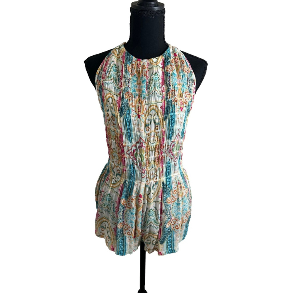 RAGA Women's Boho Lightweight Vibrant Multi-Color Romper w/Open Back, Size S